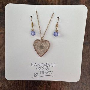 New Handmade Gold-Tone Earrings and Real Forget-Me-Not Flower Necklace Set (V1)